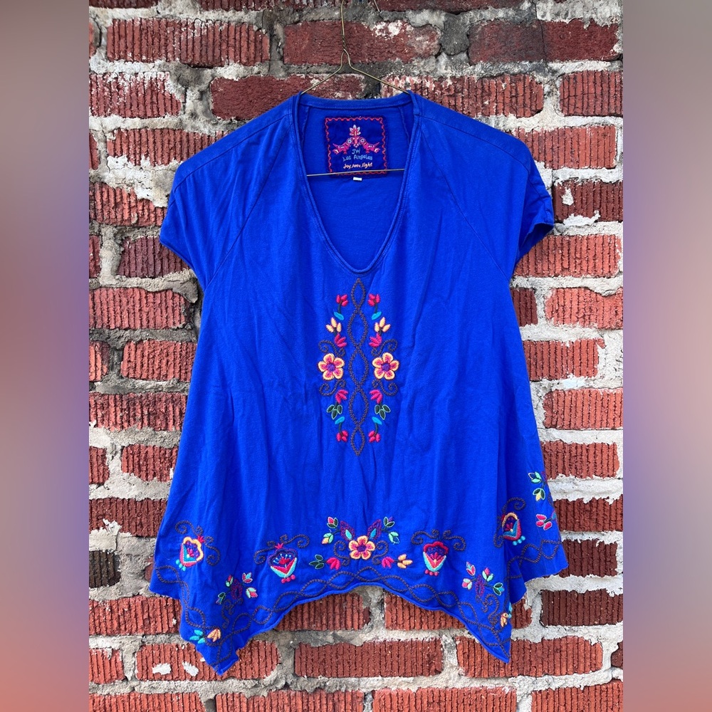 Johnny Was Blue Embroidered Floral Women Knit Top